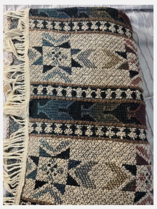Source Unknown Other - Large Vtg Oval Woven Knit Blanket Rug Fringe Multicolor Southwestern 112" X 58"